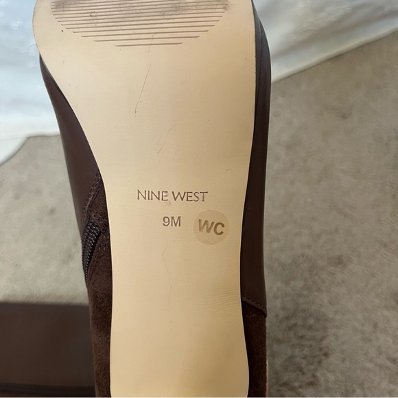 New Nine West Quizme Knee High Platform Heel Suede Brown Leather Boots Sz 9 WC - Picture 13 of 16